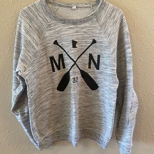 Large white with black lines, MN sweatshirt. Size large